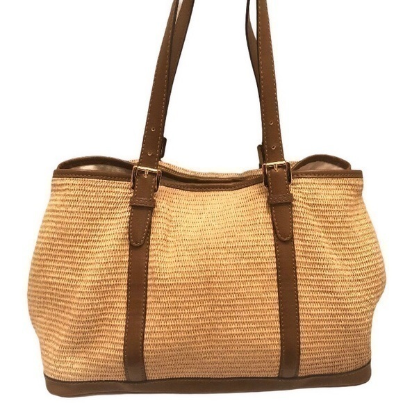 Michael kors brown tan wicker leather tote bag